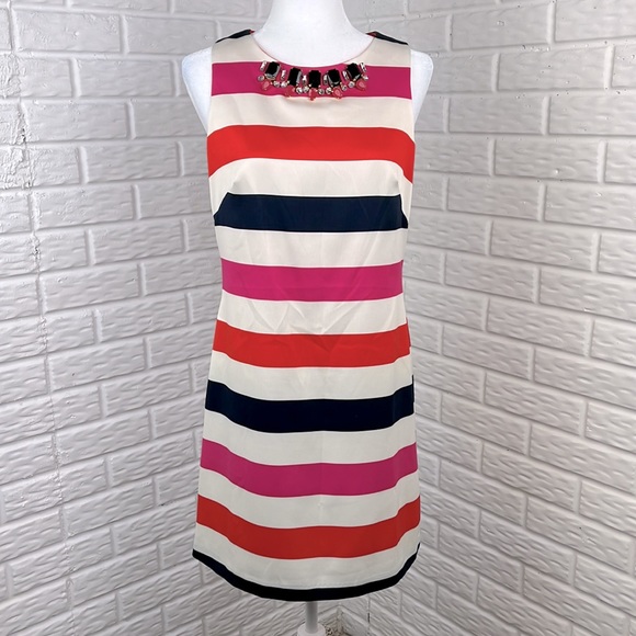 VINCE CAMUTO Stripe Sheath Dress Rhinestones Sz 10 - Picture 3 of 15